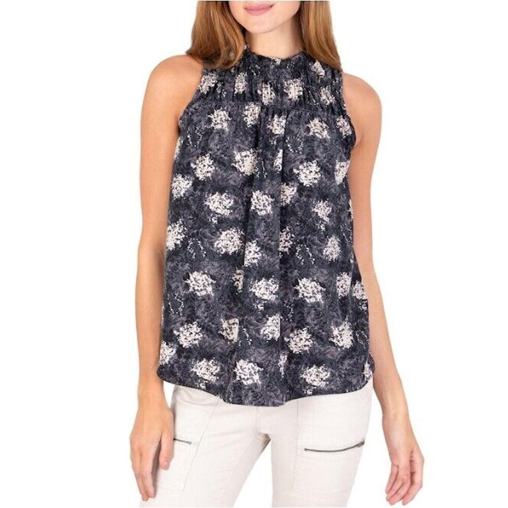 Joie Women's Limited Edition Ruffle High Neck Sleeveless Top Baltic Print